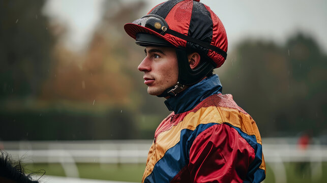 Racehorse Jockey wearing a colorful racing silks