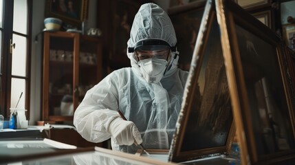Art Conservator  carefully restoring artworks