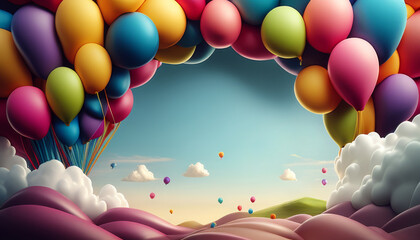 Bunch of Balloons Floating in the Sky - obrazy, fototapety, plakaty