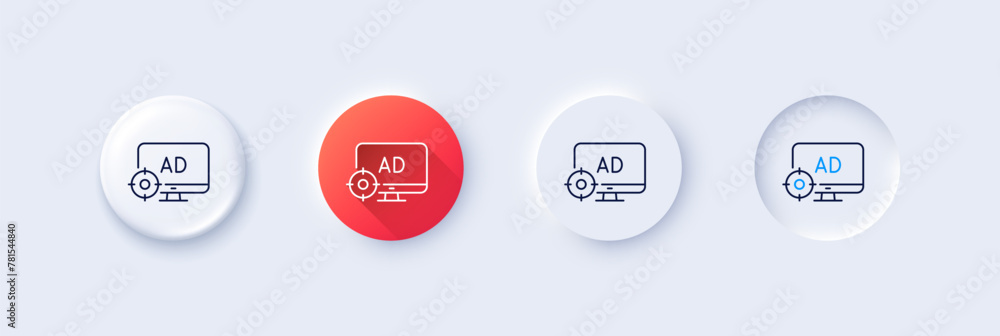 Poster seo adblock line icon. neumorphic, red gradient, 3d pin buttons. search engine optimization sign. ta