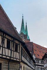 Blick über die Fachwerkhäuser von Bamberg Richtung Bamberger Dom