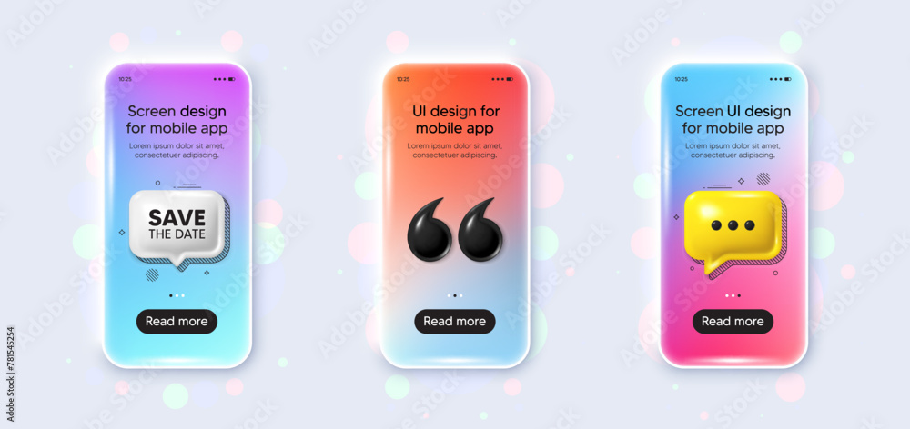 Poster phone 3d mockup gradient screen. save the date tag. calendar meeting offer. save appointment message