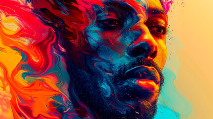 Vibrant and Intricate Male Portrait in Dynamic Popup Design
