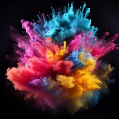 Fototapeta na wymiar Exploding colour powder in rainbow colours on a black background. High quality photo