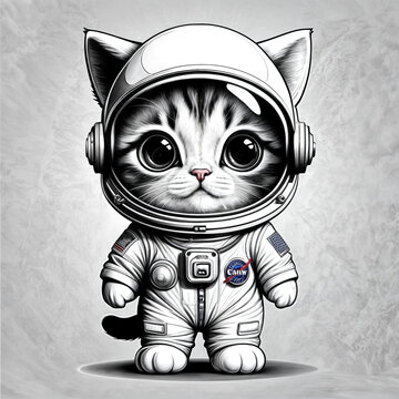 A Painting of a Curious Cat Astronaut Gazing Out of a Spaceship Window
