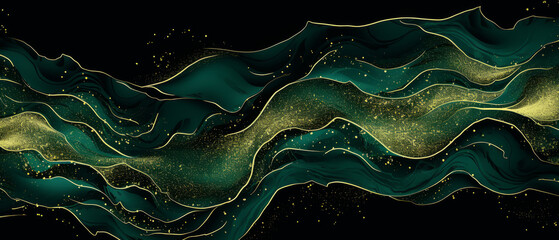 Elegant Green and Gold Waves, Abstract Background for Luxury and Festive Designs
