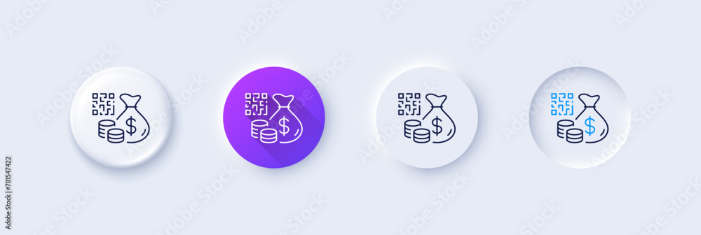 Poster qr code line icon. neumorphic, purple gradient, 3d pin buttons. scan barcode sign. online payment sy