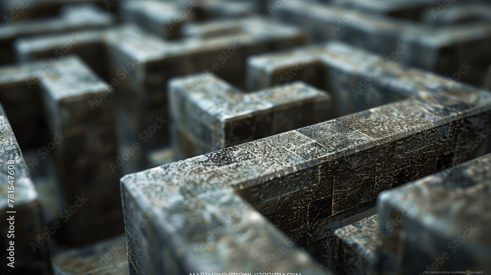 Poster an intricate 3d labyrinth representing a complex and challenging situation, symbolizing problem-solv