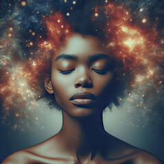 Inner Harmony: Double Exposure Portrait of African American Woman and Nature