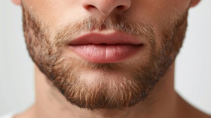 Detailed close-up of a mans face showing his well-groomed beard.