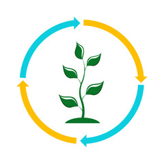Growing green seedlings. Waste-free ecological production.  Clean air and a green planet. Renewable resources. Flat vector illustration.