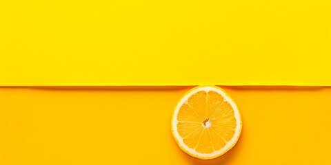 A bold lemon slice on a yellow backdrop—a minimalist design with a zesty appeal, emphasizing health and vitamin richness with ample copyspace. - obrazy, fototapety, plakaty