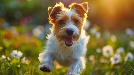 Golden Retriever Running Through Grassy Field