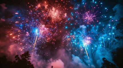Colorful Fireworks Exploding in the Night Sky