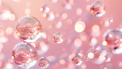 Bath bubbles skincare product macro close up detail on pastel pink background.