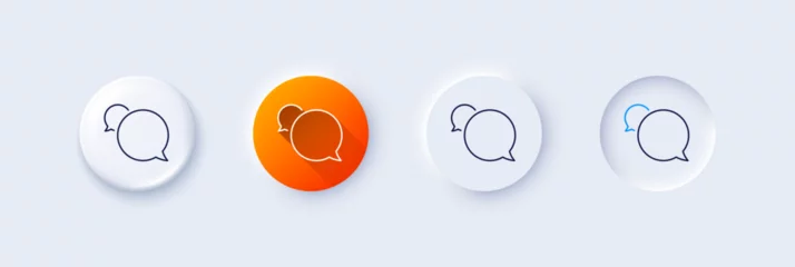 Poster Messenger line icon. Neumorphic, Orange gradient, 3d pin buttons. Speech bubble sign. Chat message symbol. Line icons. Neumorphic buttons with outline signs. Vector © blankstock