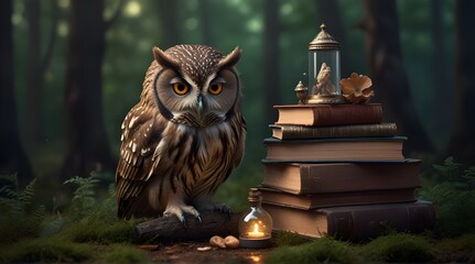 Fantasy wide sleeping owl is the keeper of secrets hol .Generative AI