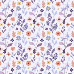 Modern Floral Seamless Pattern Cute Romantic Wildflowers Pattern Light Grey Background