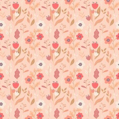 Peach Fuzz Cute Floral Seamless Pattern Romantic Ditsy Floral Pastel Colored Pattern