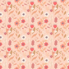 Peach Fuzz Cute Floral Seamless Pattern Romantic Ditsy Floral Pastel Colored Pattern