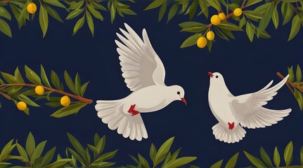Dove with Olive Branch Jewish Holiday Symbols Colored .Generative AI