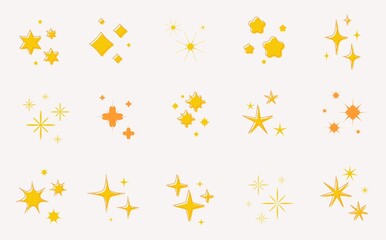 Yellow Sparkles Star Symbols Hand Draw Stars Magic Lights Sparkles Set Magic Shine Effect