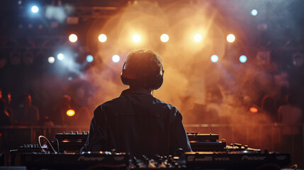 DJ Mixing Music in Front of a Crowd