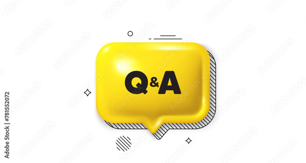 Poster 3d speech bubble icon. questions and answers icon. answer question sign. faq symbol. questions answe