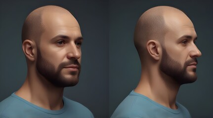 3D Render and 3D illustration Man before after hair loss treatment. Head balding man before after hair .Generative AI - obrazy, fototapety, plakaty
