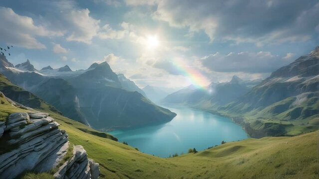 view of the mountains, background, 4k, animation video, seamless looping, footage, generative ai