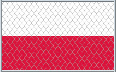 Vector illustration of Poland flag under lattice. The concept of isolationism. No war