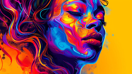 Digital Portrait of a Woman in Vibrant Colors for a Popup Poster