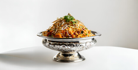 Indulge in the Tantalizing Aroma: A Culinary Masterpiece of Bombay Biryani in Silver Splendor