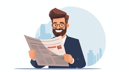 Man cartoon reading newspaper icon. News communicat