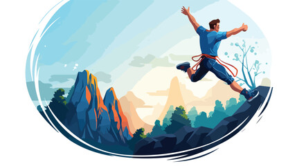 Man jumping off with a rope extreme sport vector il - obrazy, fototapety, plakaty
