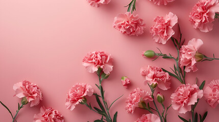 Lush Carnation Spread on Pastel Pink, Floral Pattern Style, Elegant Event Background