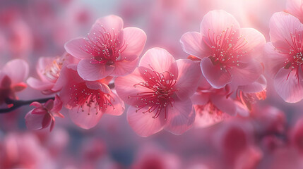 Close-up of Plum Blossoms, Soft Focus, Dreamy Nature Style, Rebirth of Spring Concept