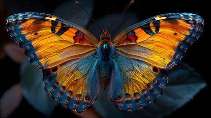 Vibrant Butterfly, Orange and Blue, Detailed Nature Portrait Style, Wildlife Beauty Concept