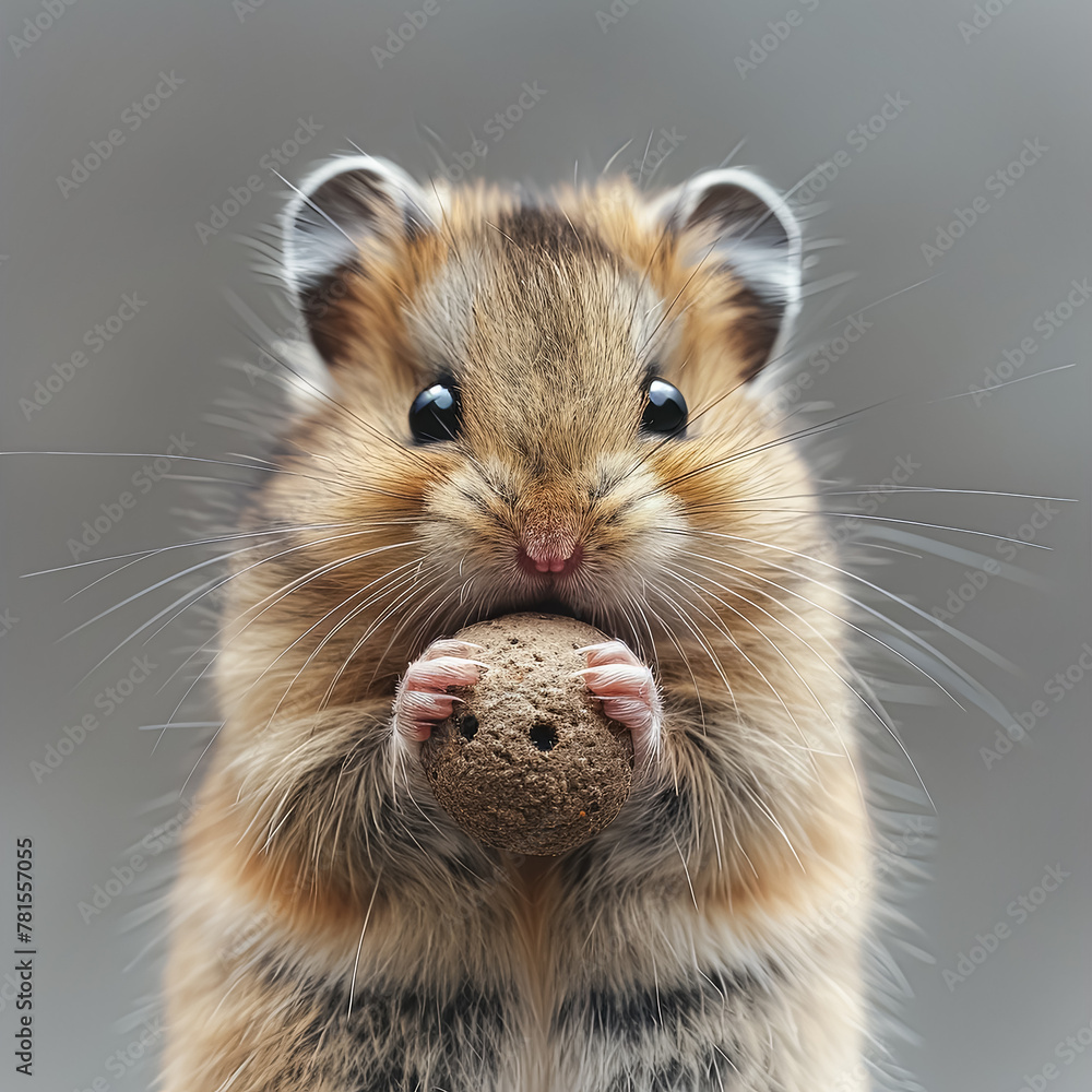 Poster a small hamster is standing on a surface next to a rusty object. the hamster appears to be curious a