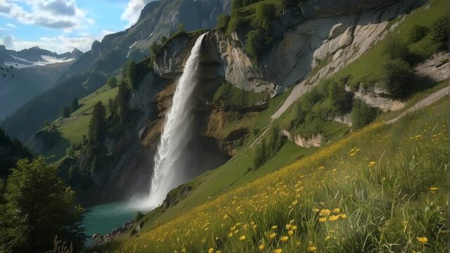 Waterfall in the park, background, 4k, animation video, seamless looping, footage, generative ai