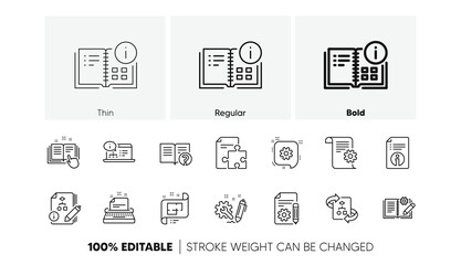 Instruction, Plan and Manual. Technical documentation line icons. Algorithm linear icon set. Line icons set. Vector