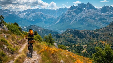 Fototapeta na wymiar Person Riding Bike on Mountain Trail