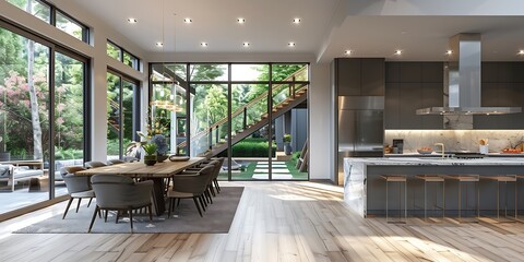Luxury kitchen and dining room interior design in a beautiful home