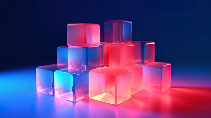 Translucent plastic cubes of illuminated pastel colors arranged in order