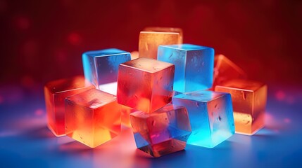 Translucent plastic cubes of illuminated pastel colors arranged in order