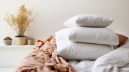 linen and pillows in bedroom, laundry day