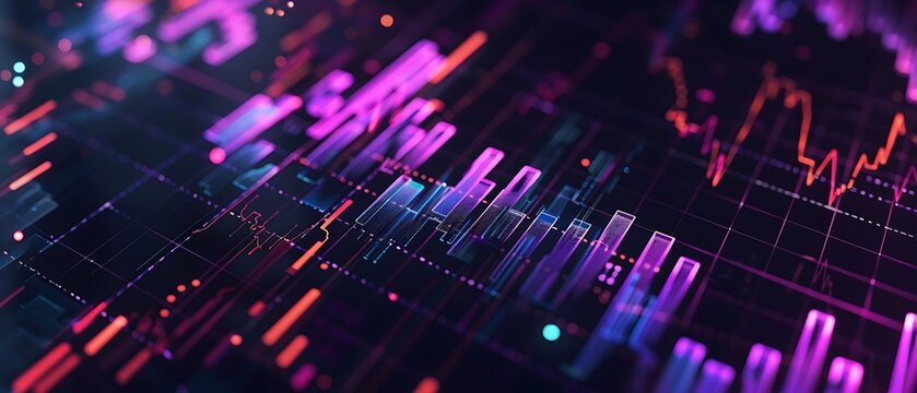 Financial graph with up trend line candlestick chart in stock market on neon color Widescreen background. Generative AI