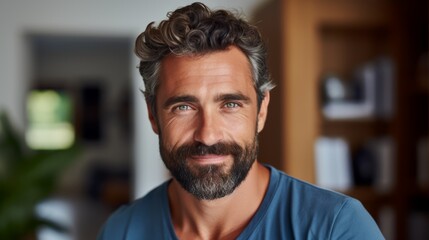 Portrait of a handsome man with green eyes and a beard - obrazy, fototapety, plakaty