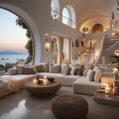 Modern luxury villa interior living room with panoramic sea view