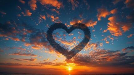 Heart Shaped Cloud Floating in Sunset Sky